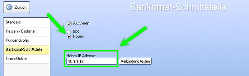Bankomat-Schnittstelle aktivieren