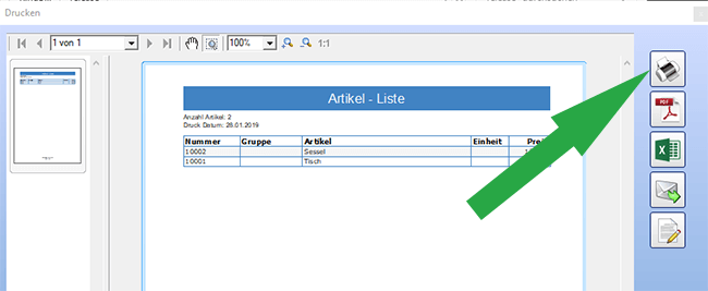 Inventurliste drucken