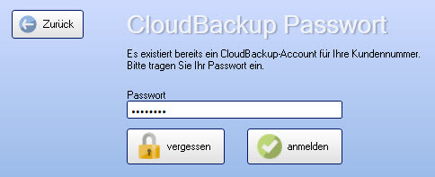 CloudBackup Anmeldung