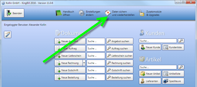 KingBill Daten sichern und wiederherstellen