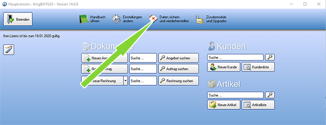 KingBill Daten sichern und wiederherstellen