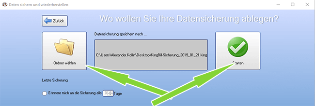 Ordner wählen für die Datensicherung