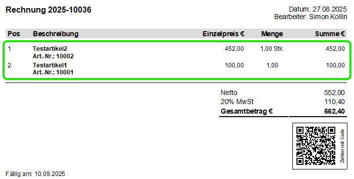 Postionen verschieben