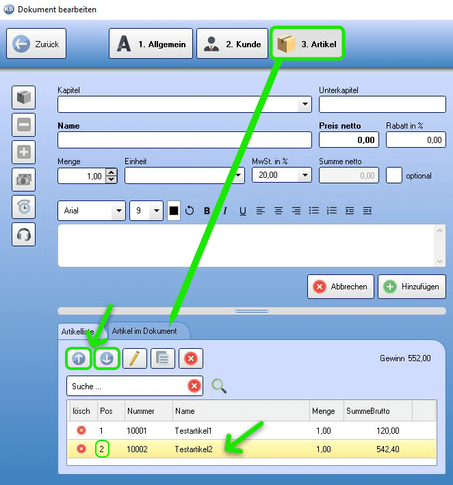 Postionen verschieben