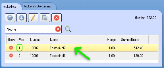 Postionen verschieben