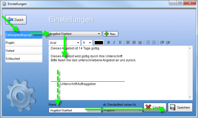 Textbaustein ändern