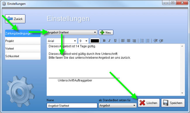 Textbaustein löschen