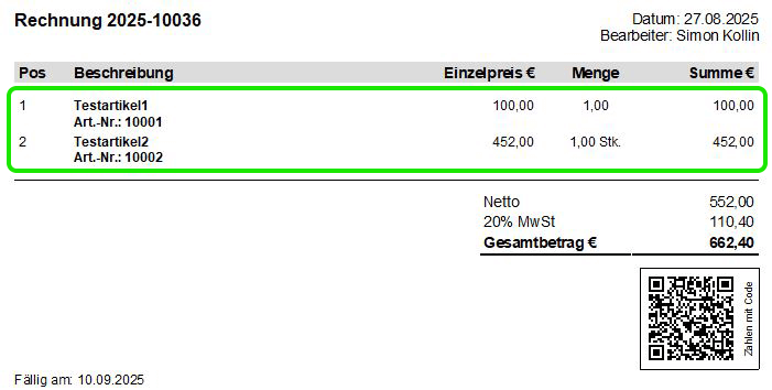 Postionen verschieben