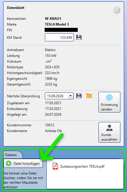 KingBill KFZ-Manager Datei hinzufügen