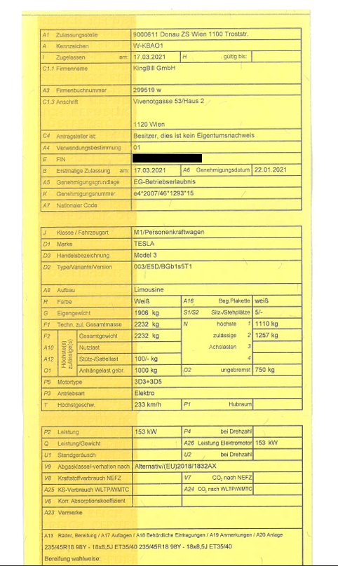 KingBill KFZ-Manager eingescannter Zulassungsschein