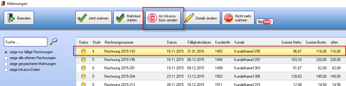 Inkasso-Einstellungen