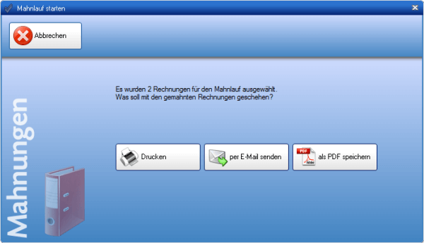 Mahnlauf Vorgangsauswahl