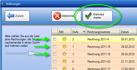 Mahnlauf starten