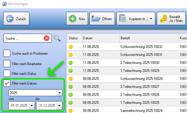 Datumsfilter anwenden