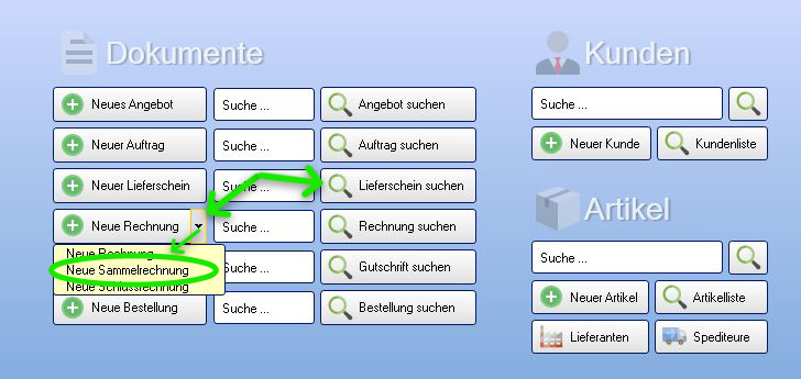 Sammelrechnung starten