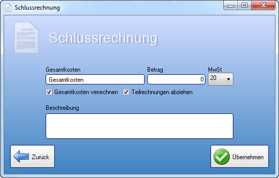 Gesamtkosten der Schlussrechnung