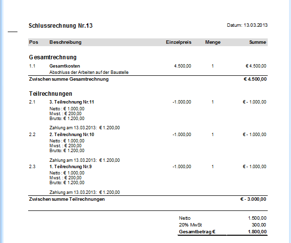 Dokument Schlussrechnung