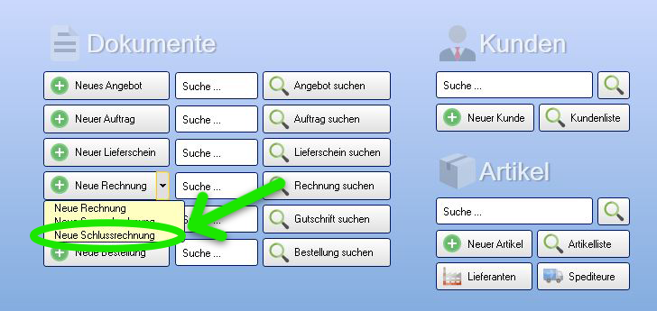 Schlussrechnung starten