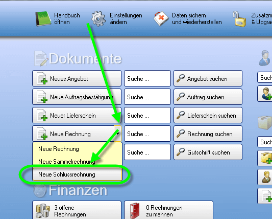 Schlussrechnung starten