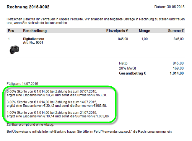Vorschau der Skontoberechnung