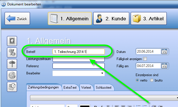die erste Teilrechnung