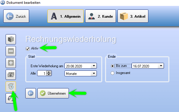 Rechnungswiederholung konfigurieren