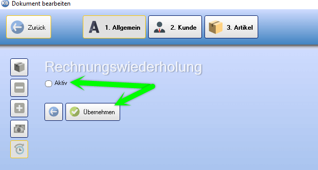 Rechnungsweiderholung deaktivieren