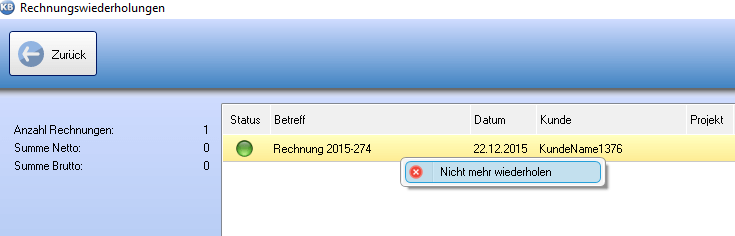 Rechnungsweiderholung deaktivieren