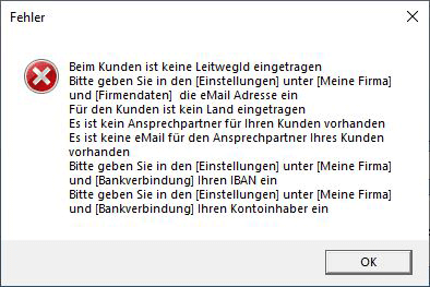 X-Rechnung Export Fehlerliste