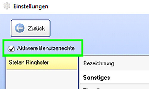 Benutzerrechte aktivieren
