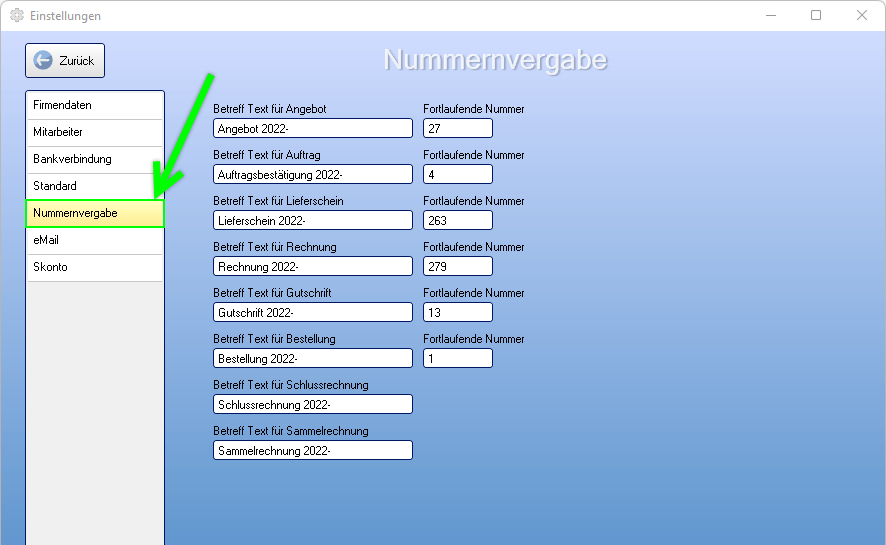 Nummernvergabe