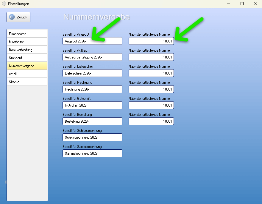 Jahreswechsel Rechnungsnummer ändern