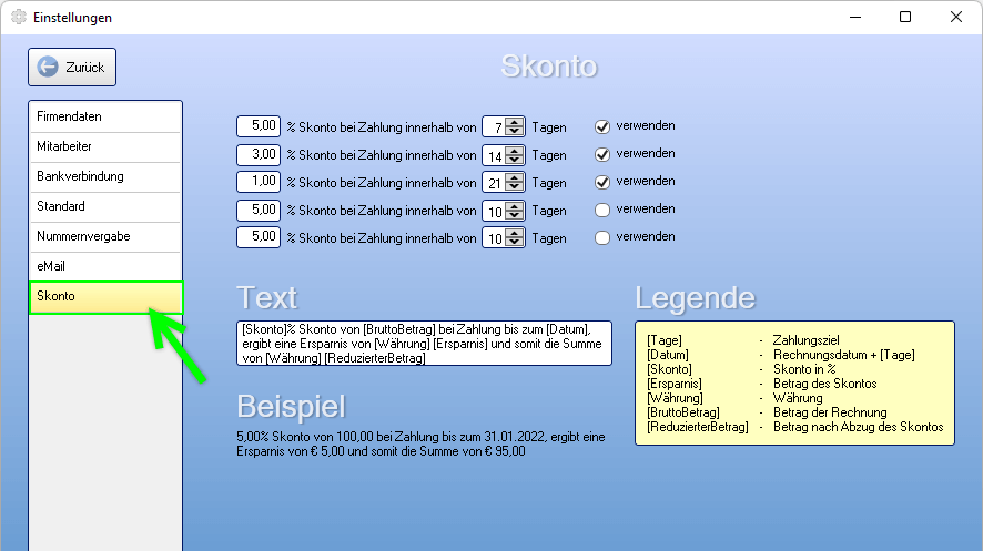 Skonto dem Kunden zuweisen