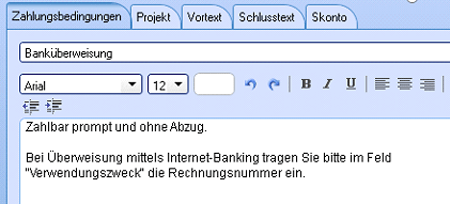 Arten unterschiedlicher Textbausteine