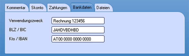 Ausgaben Bankdaten