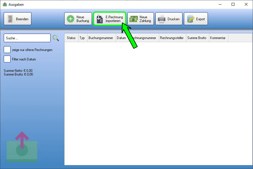 E-Rechnung-Import Button