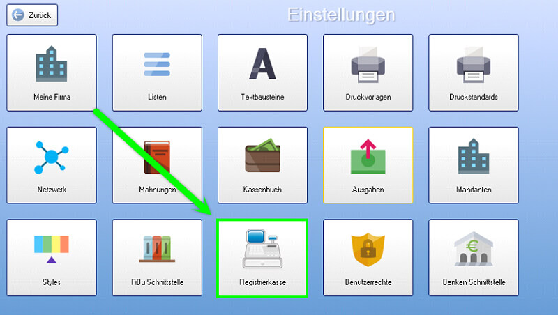 Einstellungen Registrierkasse