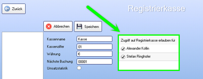 Zugriff auf Registrierkasse