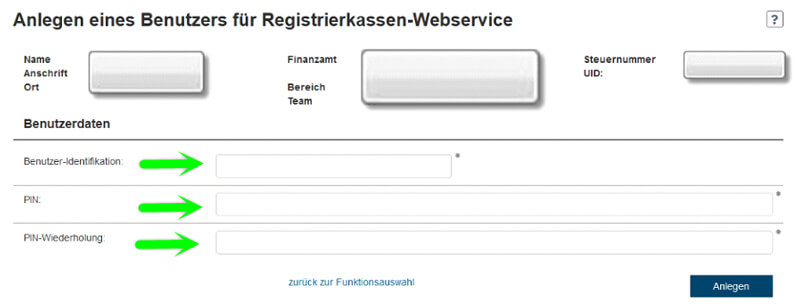 Anlegen eines Benutzers