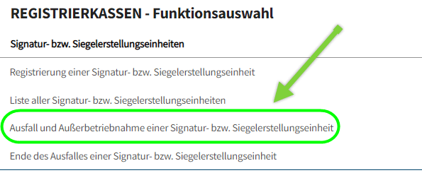 Auswahl Ausfall