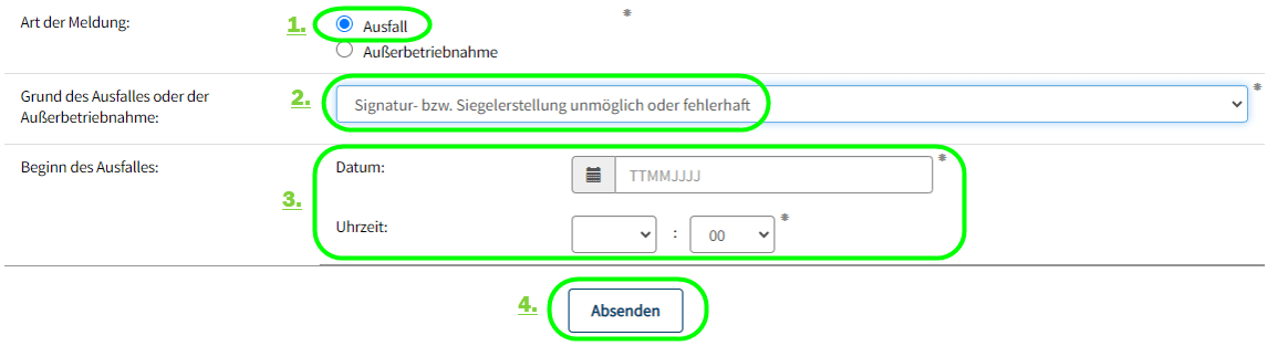 Ausfall übermitteln