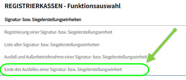 Ausfall-Ende übermitteln