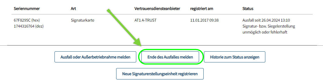 Auswahl Ausfall-Ende