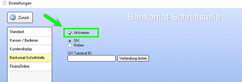 Bankomat-Schnittstelle aktivieren