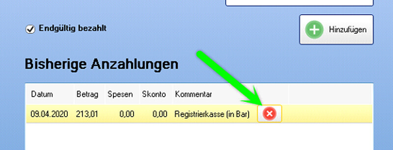 Bisherige Anzahlungen