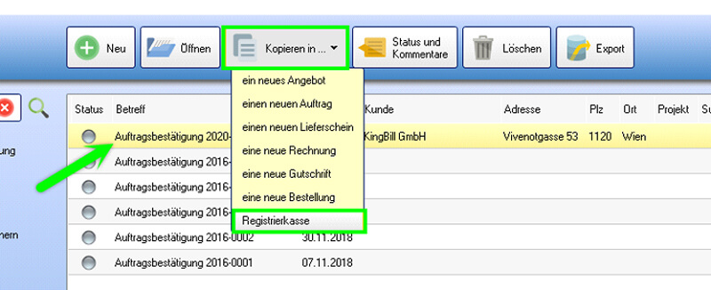 Kopieren in Registrierkasse