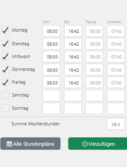 Stundenplan Arbeitstage