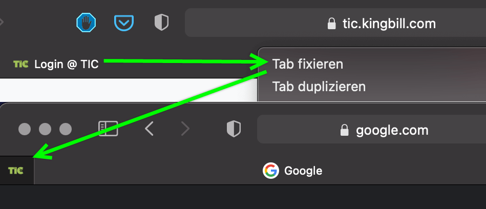 Tab anheften