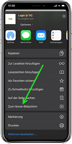 Zum Home Bildschirm hinzufügen