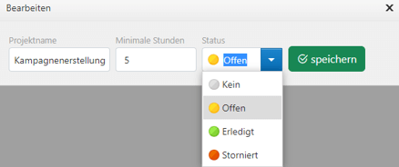 Projekterstellungsfenster